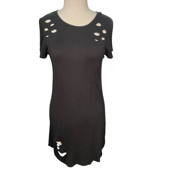 G BY Guess Short Sleeved Black Dress with Distressed Details Soft Size Small - Picture 4 of 10